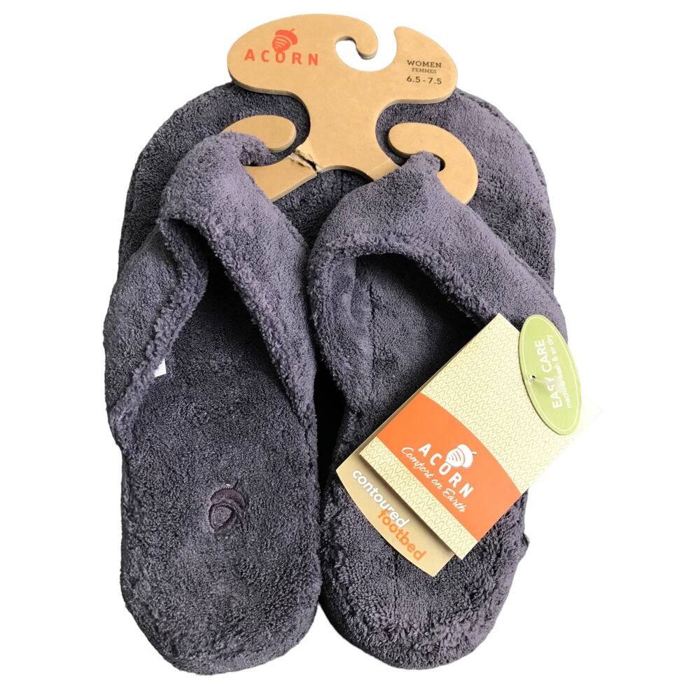 ACORN Spa Thong Slippers Womens Sz 6.5 - 7.5 Plush Purple Contoured Footbed NWT